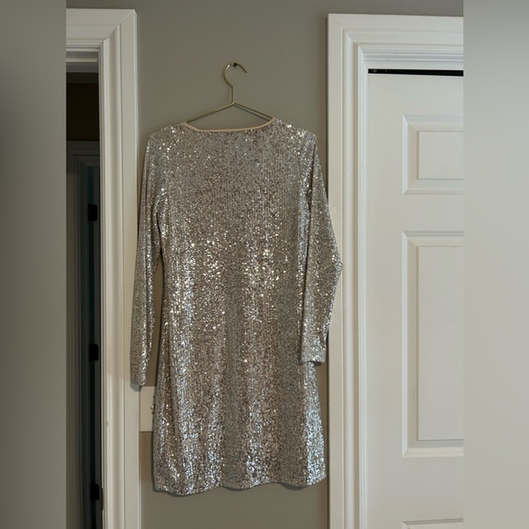 Ophelia Roe Long Sleeve Champagne Sequin Mini Dress, Size Small - Picture 2 of 6